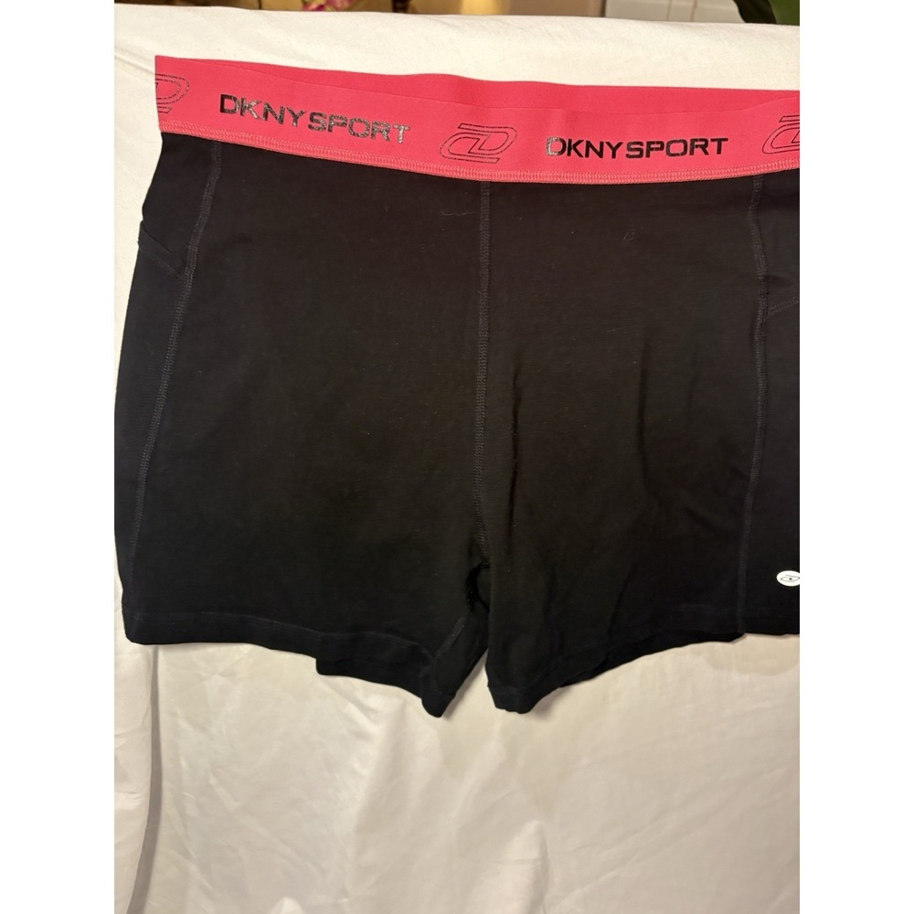 DKNY SPORT Women's Black Pink Athletic Shorts Stretch Elastic Waist